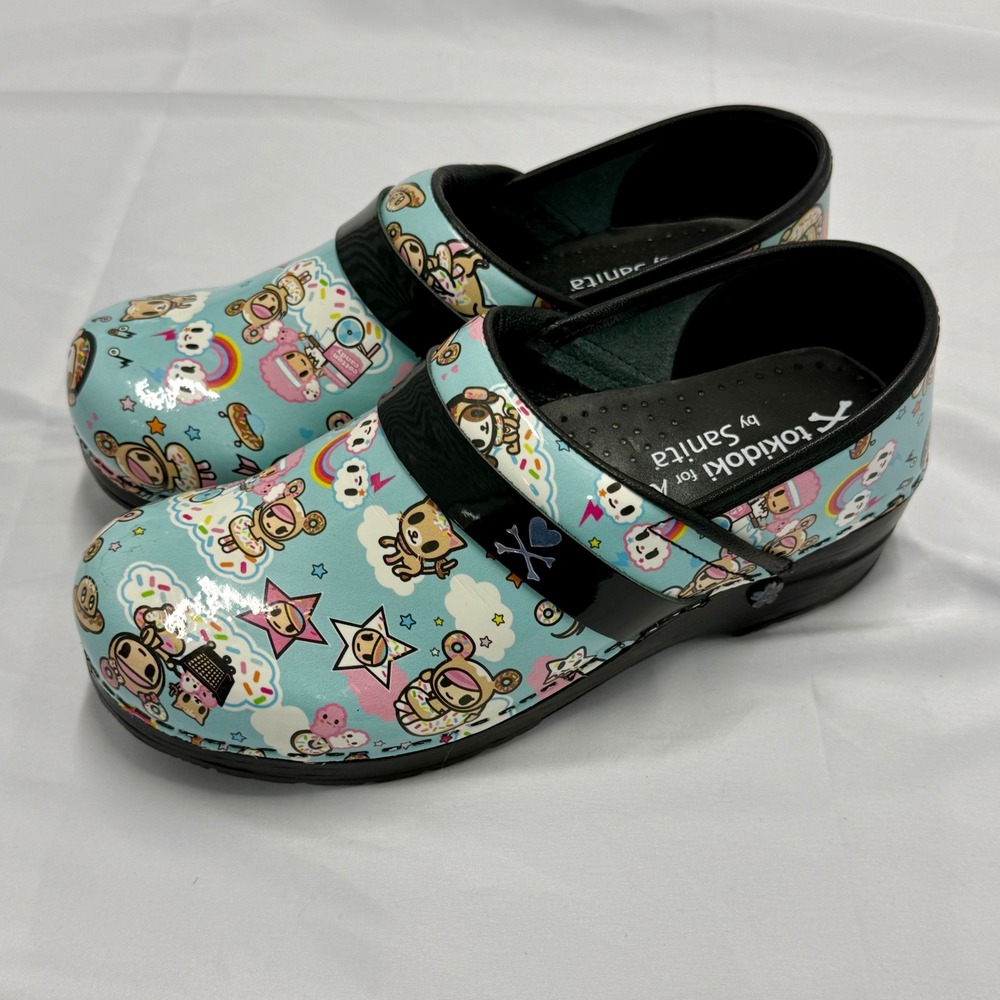 Tokidoki for Koi by Sanita Professional Clogs Blue Patent Leather EU 38 US 7.5-8